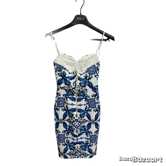 B Darlin Blue and White Bodycon Mini Dress Spaghetti Strap - Picture 2 of 7